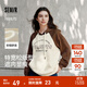 森馬（Semir）衛衣女中長(cháng)款撞色插肩袖連帽秋oversize刺繡字母上衣美式復古 白咖色調00315 M