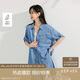 茵曼100%萊賽爾法式牛仔襯衫夏季寬松短袖襯衣 牛仔藍(lán)-18525645 XL