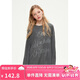 ELLE KIDS25春夏季女童學(xué)院風(fēng)寬松落肩版休閑透氣長(zhǎng)袖字母燙鉆T恤