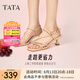他她（TATA）氣質高跟拖鞋女鞋法式一字帶休閑涼鞋2025夏新款 杏色（涼鞋款-7UJB9） 37