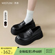 西遇松糕樂(lè)福鞋女2025新款春季一腳蹬JK鞋子配裙子黑色厚底小皮鞋 黑色 37