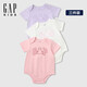 GAP【三件裝】嬰童2025春季新款棉質(zhì)小熊短袖連體衣爬服687137
