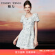 糖力【商場(chǎng)同款】國風(fēng)少女裙夏季新款短袖水墨畫(huà)印花連衣裙女 白色 M