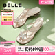 百麗（Belle）小福蝶夾腳人字拖女商場款水鉆拖鞋A9K1DBL4 銀色-粗跟款 37 (235mm)