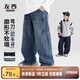 左西童裝男童牛仔褲秋裝2025新款兒童褲子中大童彎刀褲 牛仔色 140