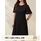 纖莉秀【粉黛珠影】千金風(fēng)手工釘珠設(shè)計(jì)短袖連衣裙大碼胖mm夏新款2072 黑色 XL