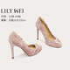 Lily Wei【雪初煙】法式圓頭復古優(yōu)雅高跟鞋絲絨溫柔風(fēng)單鞋大碼 粉色【跟高10cm】 37