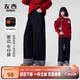 左西女童加絨牛仔褲冬季保暖2025新款兒童防褪色闊腿褲中大童長(zhǎng)褲 深牛仔色 160 cm