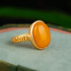 小銀匠蜜蠟S925銀戒指女蛋面琥珀尾戒黃色中國風(fēng)復古雞油黃指環(huán)新年禮物