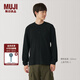 無印良品（MUJI） 男式 華夫格 亨利領(lǐng) 長(zhǎng)袖T恤 男士打底衫男款純棉 秋季 黑色 M 170/92A