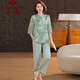 俞兆林媽媽國風(fēng)新款小衫套裝2025春夏季中老年女士新中式襯衣兩件套衣服 綠色 2XL [體重105-120斤]