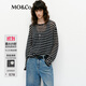 MO&Co.針織衫春含綿羊毛寬松落肩條紋航海系MBE1SWT004 白黑條色 M 165