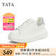 他她（TATA）小白鞋2025夏季新款奶油泡泡厚底女鞋增高松糕鞋板鞋 白/銀（跟高6cm） 36