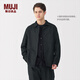 無(wú)印良品（MUJI）男式 漢麻混斜紋 襯衫式夾克 男士外套 休閑 長(zhǎng)袖 25年春季 男裝 黑色 M （170/92A）