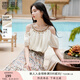 香影度假風(fēng)掛脖露肩上衣女夏2025新款含亞麻釘珠短袖波西米亞小衫 鷺白 M 160/84A/95-110斤