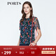 PORTS寶姿 新品商場(chǎng)同款女裝 夏季新品紅花藍(lán)屋荷葉邊領(lǐng)上衣 丈青印花 S (4)