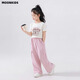 moonkids女童短袖t恤短款夏季2025新款童裝兒童潮酷上衣女孩大童夏裝體恤 兩件套【15029粉色+9937白色】 120 cm