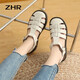 ZHR則則涼鞋女羅馬風(fēng)編織鏤空女鞋真牛皮百搭休閑鞋子女 BK61 米色 39 