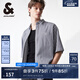 杰克·瓊斯（JACK&JONES）男裝夏季男士襯衣略寬松版型條紋休閑文藝風(fēng)短袖襯衫224204037 深藍(lán)色E40 常規(guī) 深藍(lán)色E40 M