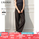 lagogo深灰色垂感休閑褲女拉谷谷2025年春季新款舒適通勤闊腿褲子 深灰色 M