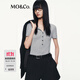 MO&Co.針織衫2025秋新品輕薄綿羊毛混紡簡法半開襟短袖MBE3SWT037 淺花灰色 L /170