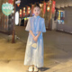 WVD女童新中式套裝夏季2025新款兒童漢服童裝女孩夏裝薄款國風(fēng)兩件套 藍色 藍色 110 CM