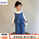 Burwilde國際品牌女童牛仔套裝春秋2025新款韓系兒童時(shí)髦小童牛仔馬甲三件 牛仔藍滿(mǎn)印蝴蝶三件套寶媽優(yōu)選高（禮盒裝） 90 cm建議身高80-90厘米內