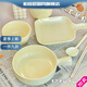柏登居奶fufu陶瓷碗少女心手把碗勺一人食釉下彩焗飯碗奶油色系餐具套裝 奶油黃餐具 3件裝手柄碗+勺子+筷子
