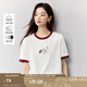 茵曼（INMAN）純棉摸魚貓印花短袖T恤女2025夏季時尚撞色圓領寬松舒適上衣 米白色-摸魚貓 L
