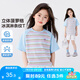 左西女童短袖T恤兒童條紋T2025新款女孩夏季超好看上衣半袖 藍(lán)色 150