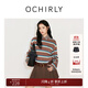 歐時力OCHIRLY 簡約100%棉條紋長袖t恤女中長寬松復(fù)古秋季新品 卡其條 M