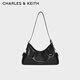 CHARLES&KEITH25秋季新品大容量雙側口袋單肩腋下包CK2-20782668 Black黑色 M