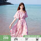 秋水伊人設(shè)計感甜美印花中長款連衣裙2024夏季新款女裝百搭裙子 粉紅 M