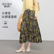 熙世界（sllsky）【小黃花】復古碎花半身裙秋季新款法式茶歇壓褶a字傘裙 咖底黃花 L