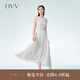 OVV2023春夏新款女裝肌理感面料拼接薄紗壓褶A字休閑無袖連衣裙 米白（凈色）09 S