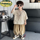 FIDQIOG品牌男童夏裝新款純棉襯衫兩件套短袖衣服 卡其色 120 cm