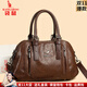 袋鼠真皮包包女大容量2025新款歐美時(shí)尚復古手提包中年女士斜挎托特包 棕色（送禮盒裝+手包卡包） 大包（長(cháng)35-厚13-高20厘米）