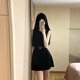GARNUO黑色連衣裙子女夏季法式禮服裙小個(gè)子收腰顯瘦無(wú)袖背心小黑裙短裙 黑色 M 【101-110斤】
