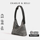CHARLIE&KELLI CK品牌包包女包2025新款輕奢腋下包牛仔帆布包新月包單肩月牙包 太空灰