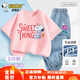 史努比（SNOOPY）童裝女童短袖套裝兒童短袖t牛仔褲2件套 粉色SWEET+淺藍(lán)花朵  130