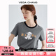 VEGA CHANG短袖T恤女2025夏新款少女減齡休閑童趣印花圓領(lǐng)寬松簡約百搭上衣 印花灰（T恤） L