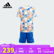 阿迪達斯（adidas）童裝24夏季男小童漫威聯名印花短袖T恤短褲兒童運動套裝IN7290