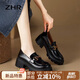 ZHR樂(lè)福鞋女真牛皮百搭增高單鞋女厚底通勤舒適女鞋 AY116 黑色 37 