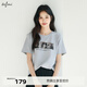 伊芙麗（eifini）蔣欣代言【抑菌涼感】貓咪印花索羅納百搭T恤女上衣2025新款 花灰 S 80-105斤