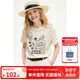 ELLE KIDS童裝 輕薄竹節(jié)棉印花T恤女兒童夏季新款寬肩圓領(lǐng)撞色上衣 米黃色 160 （S）