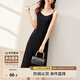 尚都比拉夏季吊帶連衣裙女士性感V領(lǐng)別致肌理感中長(zhǎng)款A(yù)字裙 黑色 M