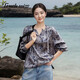 塔馳密司 TOUCH MISS復古長(cháng)袖玉錦辭花間醉月波緞?dòng)』ㄍ馓咨弦屡b 青花蔓語(yǔ) XL
