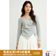 獨(dú)束大碼女裝芭蕾風(fēng)褶皺長(zhǎng)袖T恤2025春季新品不對(duì)稱下擺顯瘦上衣 花灰色 2XL (尺碼：4) 拍前和客服確認(rèn)尺碼