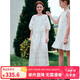 ELLE KIDS夏季女童度假風(fēng)松弛圓領(lǐng)插肩燈籠半袖休閑棉布繡花連衣裙長(zhǎng)裙
