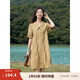 茵曼（INMAN）2025夏女新款田園娃娃裙切爾西領(lǐng)泡泡袖A字連衣裙 深褐色 -18525990 L